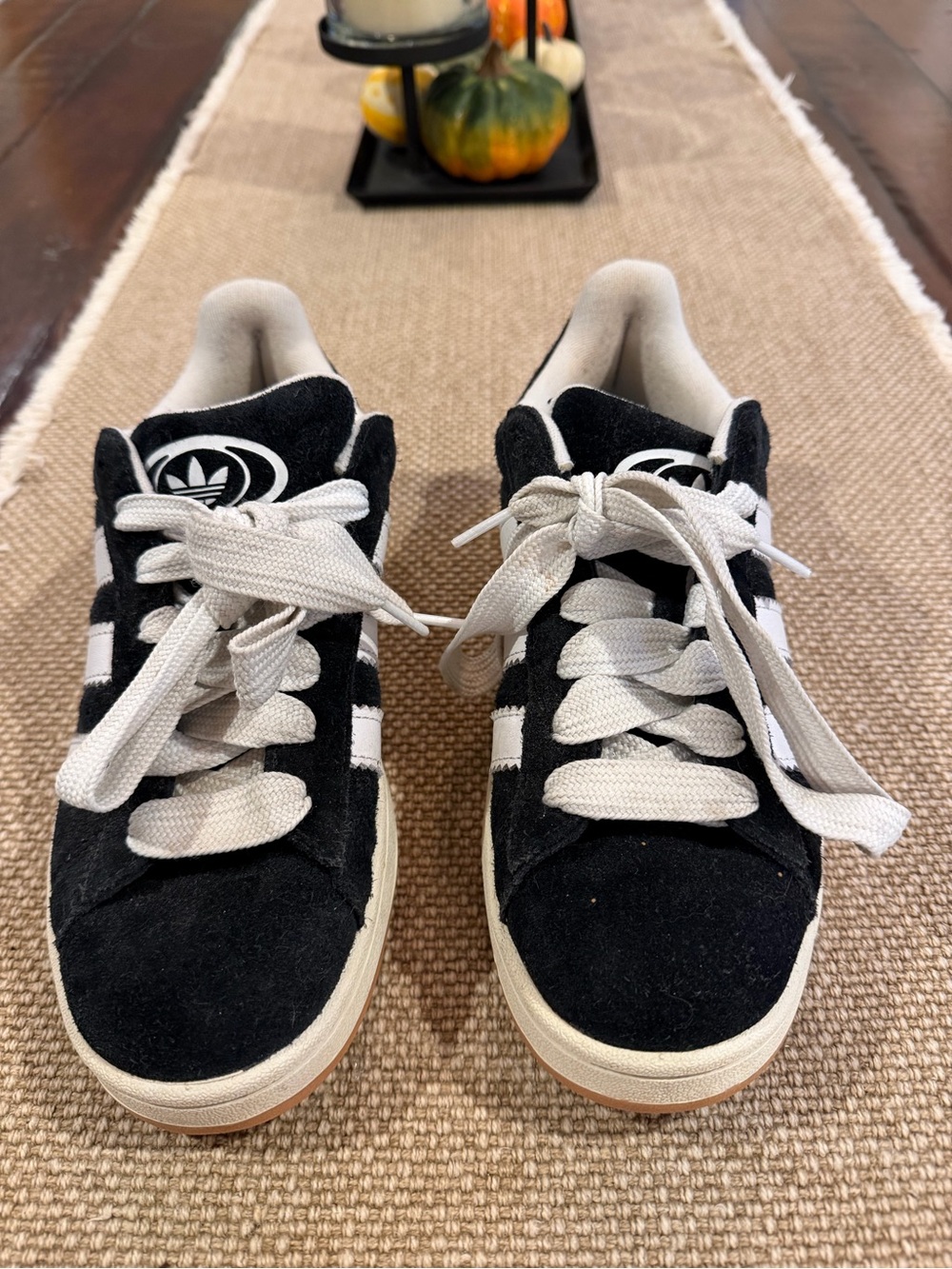 adidas Campus Black Suede Sneakers with White Stripes